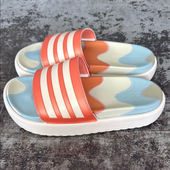 Unisex Adidas Orange/White/Blue Adilette Platform Slide Sandal Size 9 (M) 11 (W) - Picture 2 of 7